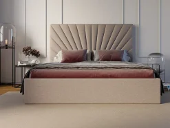 Lit coffre 180 x 200 cm - Tissu - Beige + Matelas - RILIODA