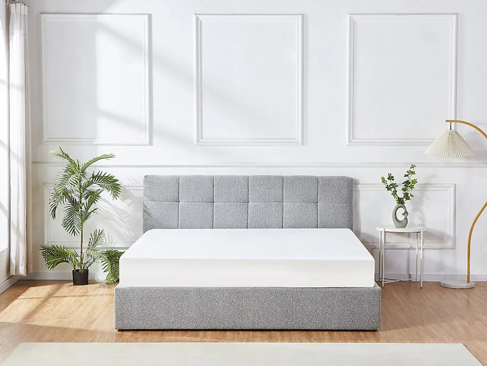 Lit coffre 180 x 200 cm - Tissu bouclette - Gris - MAZIRI