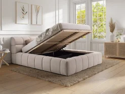 Lit coffre 160 x 200 cm - Tissu - Gris clair - FORVIK