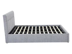 Lit coffre 180 x 200 cm - Tissu bouclette - Gris + Matelas - MAZIRI