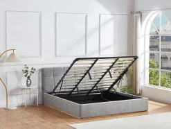 Lit coffre 180 x 200 cm - Tissu bouclette - Gris + Matelas - MAZIRI