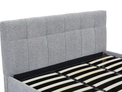 Lit coffre 180 x 200 cm - Tissu bouclette - Gris + Matelas - MAZIRI