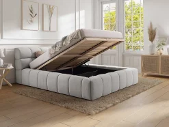 Lit coffre 180 x 200 cm - Tissu - Gris clair + Matelas - FORVIK