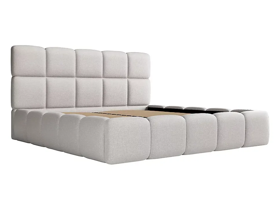 Lit coffre 180 x 200 cm - Tissu chiné - Gris clair - DAMADO II