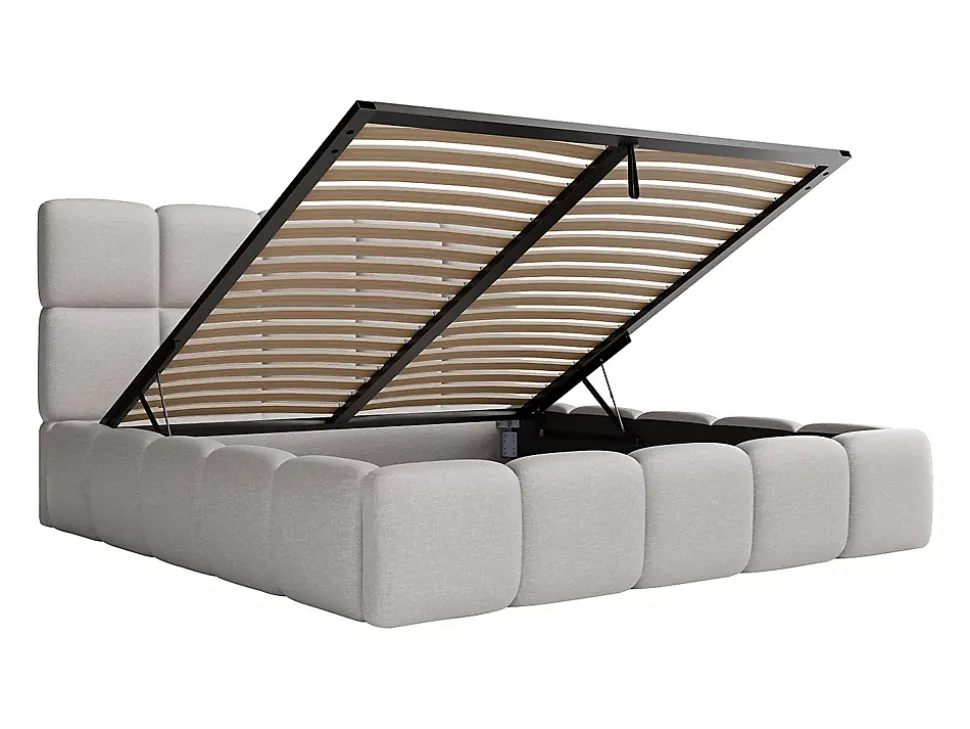Lit coffre 180 x 200 cm - Tissu chiné - Gris clair - DAMADO II