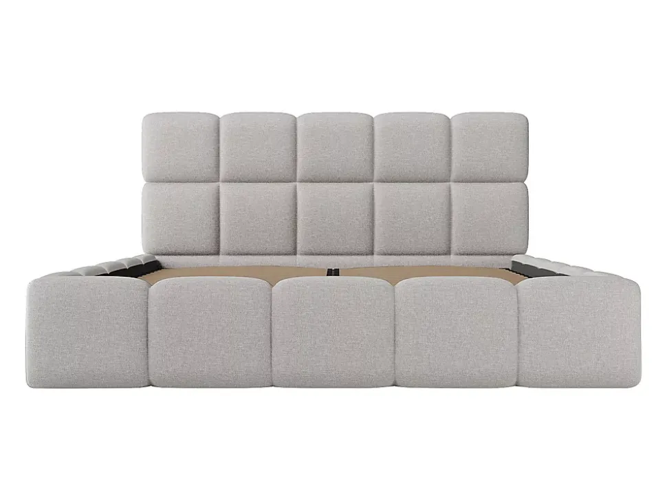 Lit coffre 180 x 200 cm - Tissu chiné - Gris clair - DAMADO II