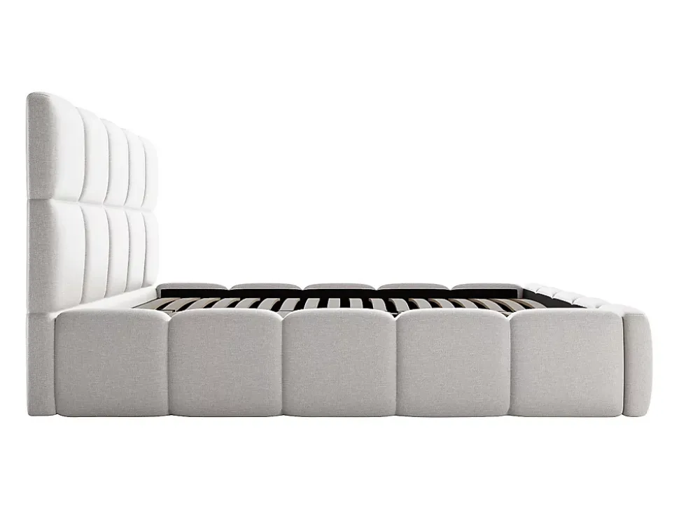 Lit coffre 180 x 200 cm - Tissu chiné - Gris clair - DAMADO II