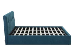 Lit coffre 180 x 200 cm - Tissu bouclette - Bleu canard + Matelas - MAZIRI