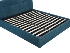 Lit coffre 180 x 200 cm - Tissu bouclette - Bleu canard + Matelas - MAZIRI