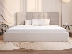 Lit coffre 200 x 200 cm - Tissu - Beige - ELIAVA