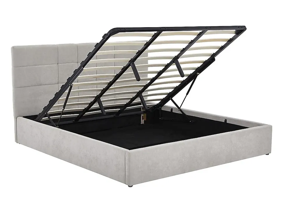 Lit coffre 180 x 200 cm - Tissu - Gris - HOPEYA