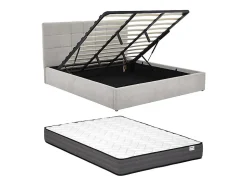 Lit coffre 180 x 200 cm - Tissu - Gris + Matelas - HOPEYA