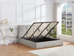 Lit coffre 180 x 200 cm - Tissu - Gris + Matelas - HOPEYA