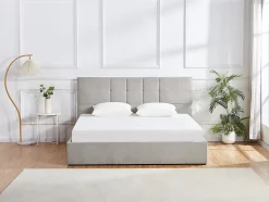 Lit coffre 180 x 200 cm - Tissu - Gris + Matelas - HOPEYA