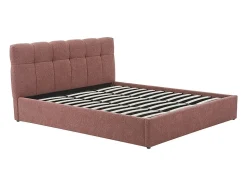 Lit coffre 180 x 200 cm - Tissu bouclette - Terracotta + Matelas - MAZIRI