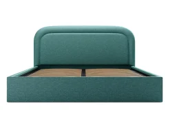 Lit coffre 180 x 200 cm - Tissu chiné - Bleu canard + Matelas - FIREZA