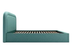 Lit coffre 180 x 200 cm - Tissu chiné - Bleu canard + Matelas - FIREZA