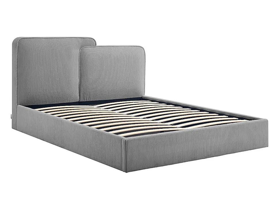 Lit coffre 180 x 200 cm - Velours côtelé - Gris + Matelas - NAYOLA