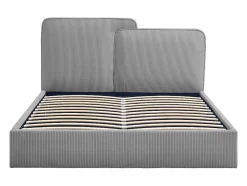 Lit coffre 180 x 200 cm - Velours côtelé - Gris + Matelas - NAYOLA