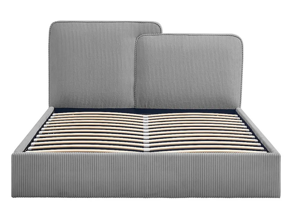 Lit coffre 180 x 200 cm - Velours côtelé - Gris + Matelas - NAYOLA