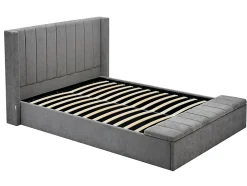 Lit coffre 160 x 200 cm avec banc - Tissu - Gris + Matelas - DOUINO