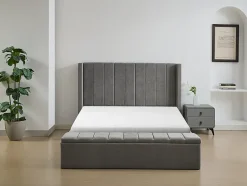 Lit coffre 160 x 200 cm avec banc - Tissu - Gris + Matelas - DOUINO