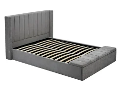 Lit coffre 160 x 200 cm avec banc - Tissu - Gris + Matelas - DOUINO