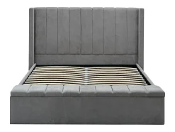 Lit coffre 160 x 200 cm avec banc - Tissu - Gris + Matelas - DOUINO