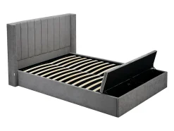 Lit coffre 160 x 200 cm avec banc - Tissu - Gris + Matelas - DOUINO