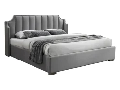 Lit coffre 160 x 200 cm avec tête de lit incurvée - Velours - Gris clair + Matelas - TEOMIS