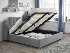 Lit coffre 160 x 200 cm avec tête de lit incurvée - Velours - Gris clair + Matelas - TEOMIS
