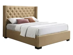 Lit coffre 90 x 200 cm avec tête de lit capitonnée - Tissu - Gris - MASSIMO