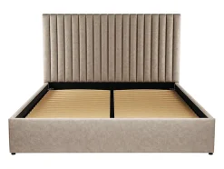 Lit coffre 160 x 200 cm avec tête de lit coutures verticales - Tissu - Taupe - SARAH II