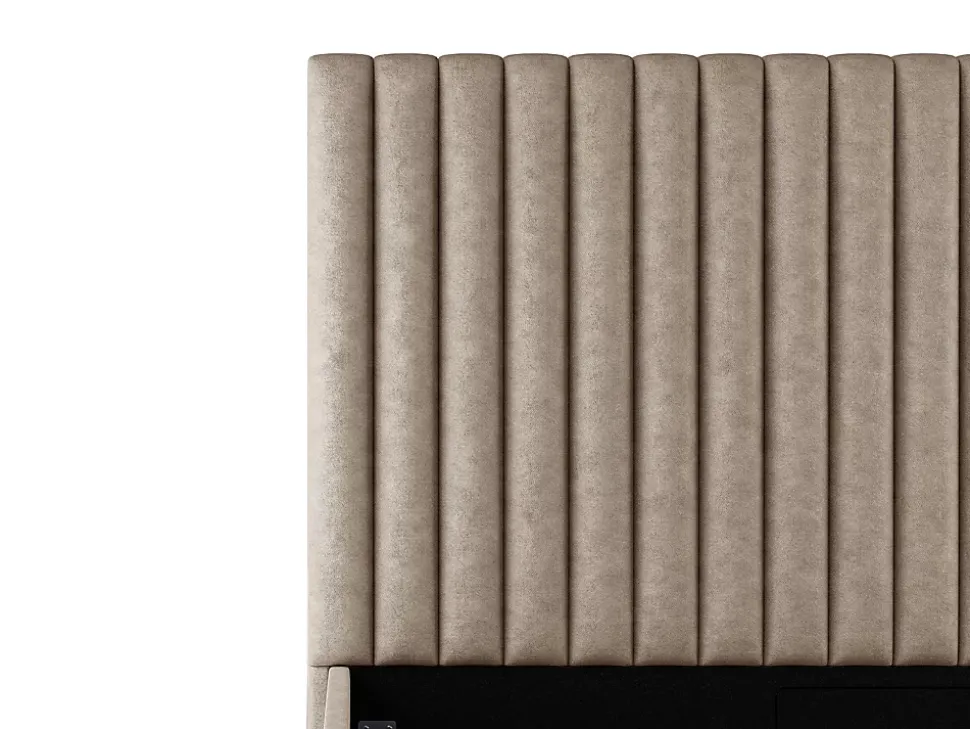 Lit coffre 160 x 200 cm avec tête de lit coutures verticales - Tissu - Taupe - SARAH II