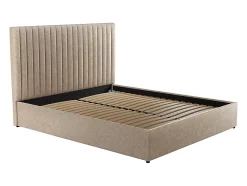 Lit coffre 160 x 200 cm avec tête de lit coutures verticales - Tissu - Taupe - SARAH II