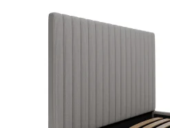 Lit coffre 140 x 190 cm avec tête de lit coutures verticales - Velours côtelé - Gris + Matelas - SARAH