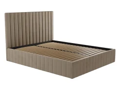 Lit coffre 160 x 200 cm avec tête de lit coutures verticales - Velours - Taupe - LARALI II