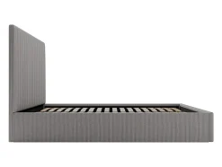 Lit coffre 160 x 200 cm avec tête de lit coutures verticales - Velours côtelé - Gris + Matelas - SARAH