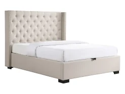 Lit coffre 160 x 200 cm avec tête de lit capitonnée - Tissu - Beige - MASSIMO II