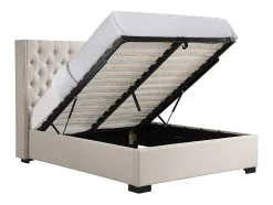 Lit coffre 160 x 200 cm avec tête de lit capitonnée - Tissu - Beige - MASSIMO II