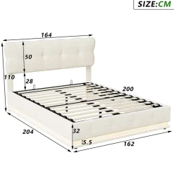 Lit Coffre 160 x 200 cm, Lit Double avec Éclairage LED, Lit Capitonné avec Rangement et Tete de lit,Velours Beige