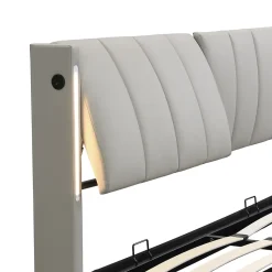 Lit coffre 160 x 200 cm,lit hydraulique,Lit rembourré, avec espace de rangement, tête de lit réglable,PU,gris