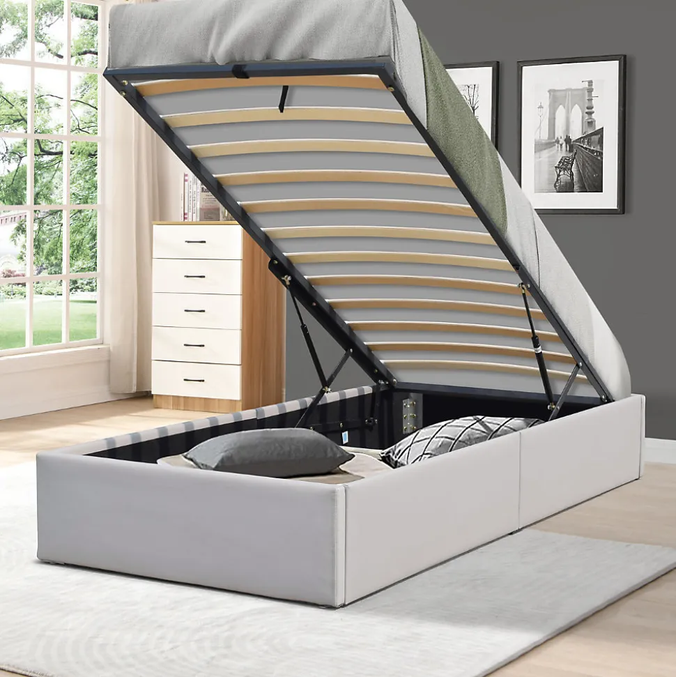 Lit coffre - 100x200 cm - montage rapide - 12 lattes - revetement facile d'entretien - design moderne - rangement optimise