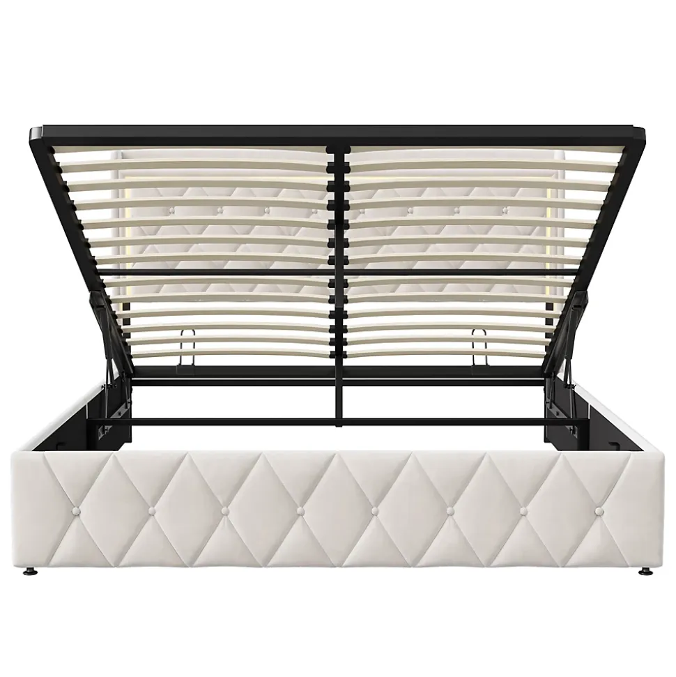 lit coffre 160 x 200,lit double 160 x 200 avec sommier,Tête de lit avec chargement USB et lumières LED réglables,velours,Beige