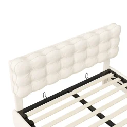 lit coffre 140 x 200,lit rembourré double avec levier hydraulique,Lumières LED au bout du lit,velours,Beige