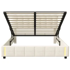 lit coffre 140 x 200,lit rembourré double avec levier hydraulique,Lumières LED au bout du lit,velours,Beige