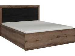 Lit coffre adulte 2 places 140x200 avec cadre sommier et rangement, coloris Chêne marron foncé/Chêne noir