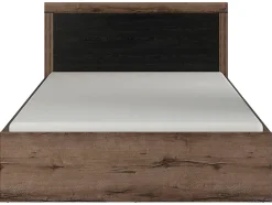 Lit coffre adulte 2 places 140x200 avec cadre sommier et rangement, coloris Chêne marron foncé/Chêne noir