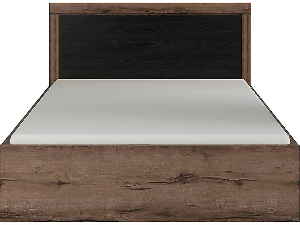 Lit coffre adulte 2 places 140x200 avec cadre sommier et rangement, coloris Chêne marron foncé/Chêne noir