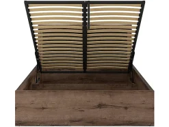 Lit coffre adulte 2 places 140x200 avec cadre sommier et rangement, coloris Chêne marron foncé/Chêne noir